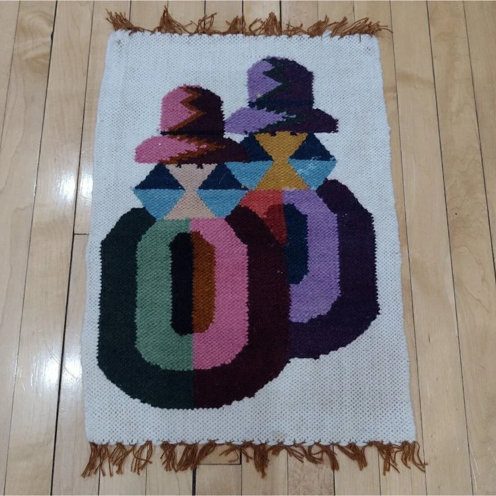 Vtg Set Handmade Peruvian Textile Placemats Wall Hangings Folk Art Girls Birds